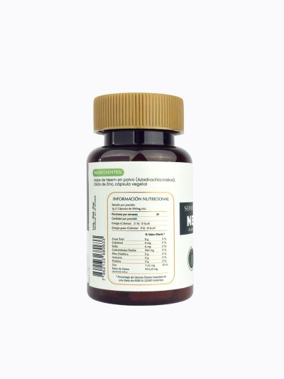 Cápsulas de Neem + Zinc Paliwa Neem - vista lateral del envase