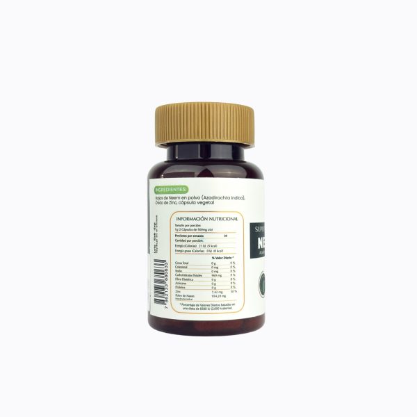 Cápsulas de Neem + Zinc Paliwa Neem - vista lateral del envase
