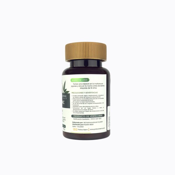 Cápsulas de Neem + Zinc Paliwa Neem - detalle del envase, dermocosmética natural
