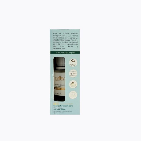 Deluxe Eyes Contorno de Ojos Paliwa Neem - detalle del envase, dermocosmética natural