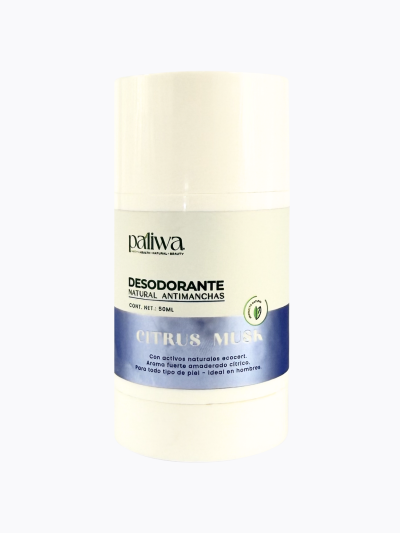 Desodorante Natural Citrus Musk Paliwa Neem - textura y envase del desodorante natural