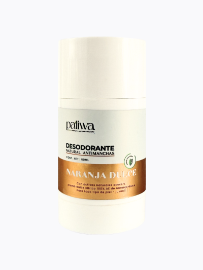 Desodorante Natural Naranja Dulce Paliwa Neem - textura y envase del desodorante natural