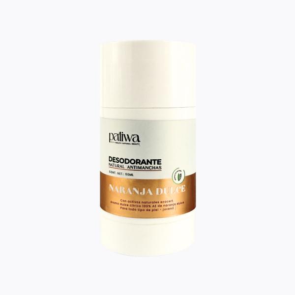 Desodorante Natural Naranja Dulce Paliwa Neem - textura y envase del desodorante natural