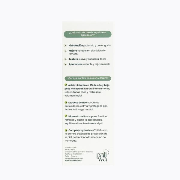 Sérum Hyaluronic & Botanicals Paliwa Neem - detalle del envase