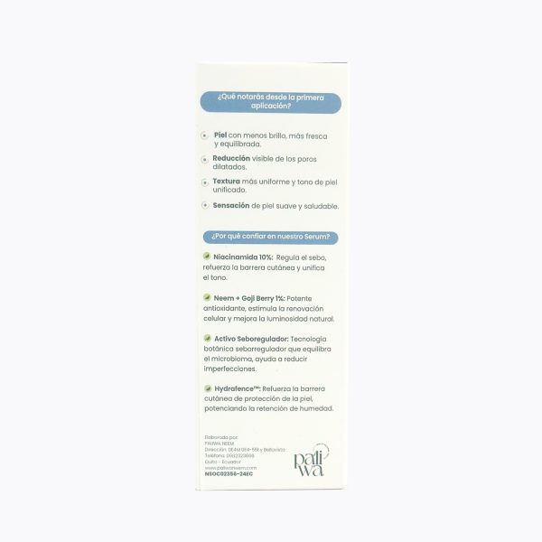 Sérum Niacinamide & Goji Berry Paliwa Neem - vista lateral del envase