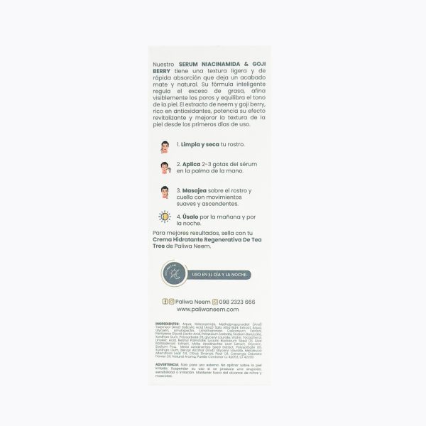Sérum Niacinamide & Goji Berry Paliwa Neem - detalle del envase, dermocosmética natural