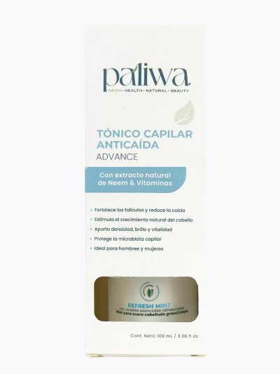 Tónico Anticaída Refresh Mint Paliwa Neem - vista lateral del envase
