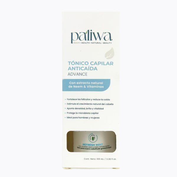 Tónico Anticaída Refresh Mint Paliwa Neem - vista lateral del envase